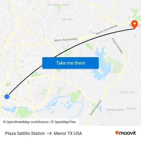 Plaza Saltillo Station to Manor TX USA map