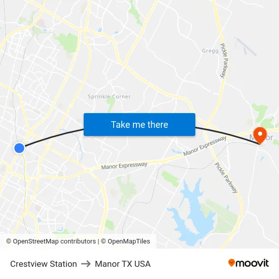 Crestview Station to Manor TX USA map