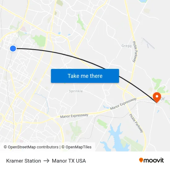 Kramer Station to Manor TX USA map