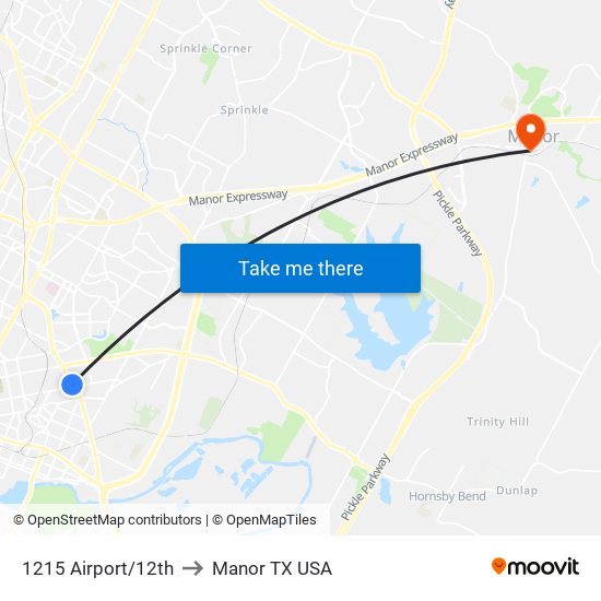 1215 Airport/12th to Manor TX USA map