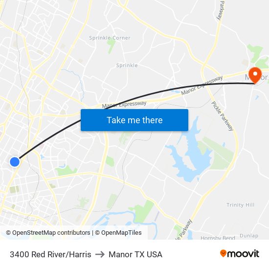 3400 Red River/Harris to Manor TX USA map