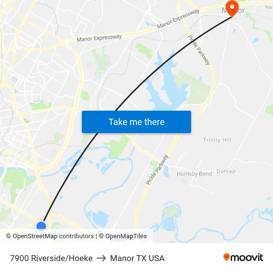7900 Riverside/Hoeke to Manor TX USA map