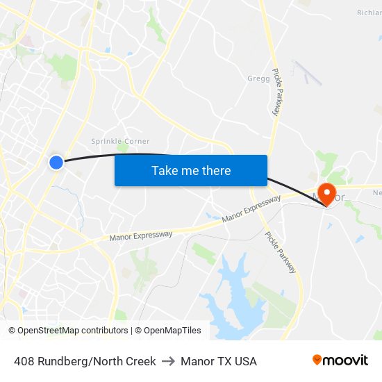408 Rundberg/North Creek to Manor TX USA map