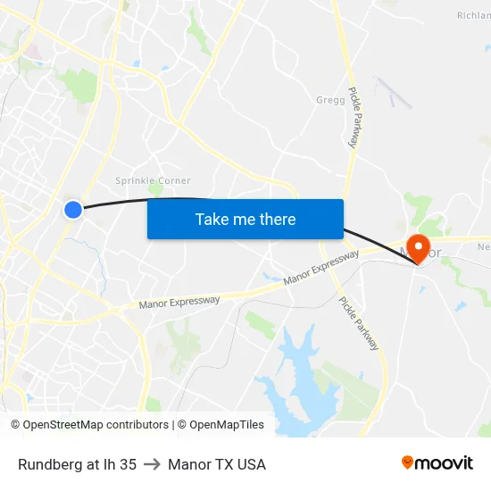 Rundberg at Ih 35 to Manor TX USA map