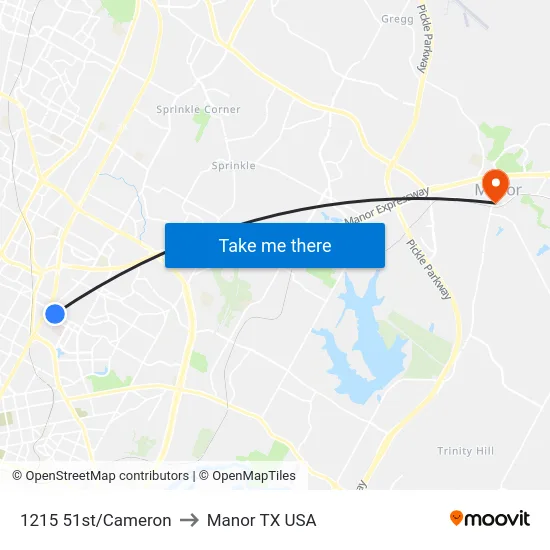 1215 51st/Cameron to Manor TX USA map