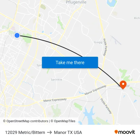 12029 Metric/Bittern to Manor TX USA map