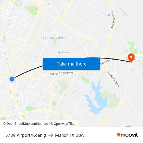 5789 Airport/Koenig to Manor TX USA map