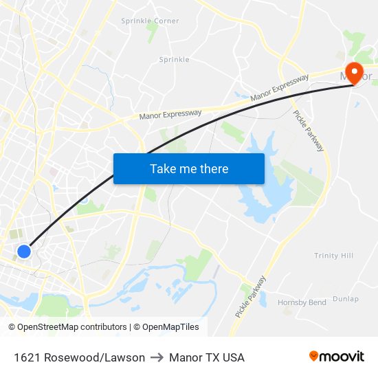 1621 Rosewood/Lawson to Manor TX USA map