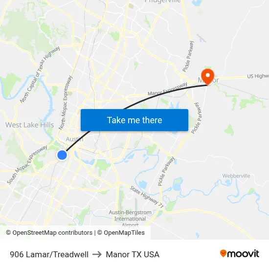906 Lamar/Treadwell to Manor TX USA map