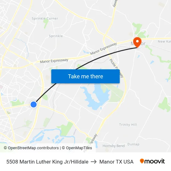 5508 Martin Luther King Jr/Hilldale to Manor TX USA map