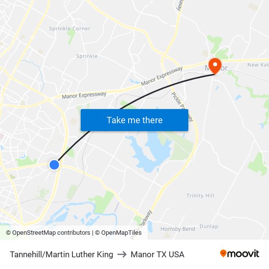 Tannehill/Martin Luther King to Manor TX USA map