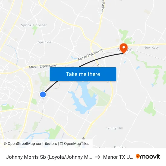 Johnny Morris Sb (Loyola/Johnny Morris) to Manor TX USA map