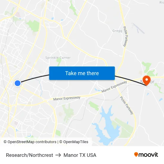 Research/Northcrest to Manor TX USA map