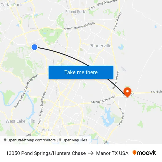 13050 Pond Springs/Hunters Chase to Manor TX USA map