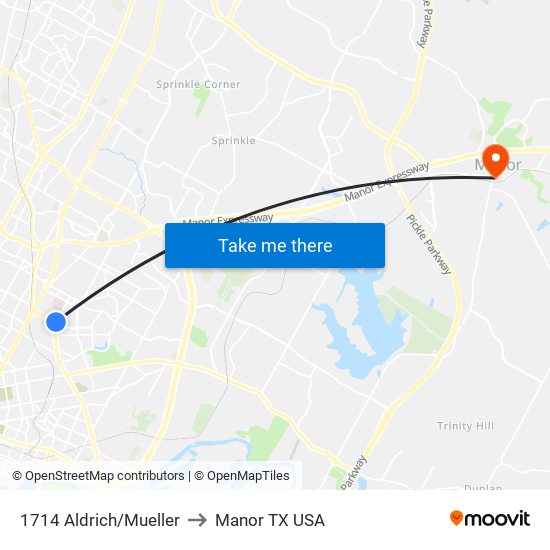 1714 Aldrich/Mueller to Manor TX USA map