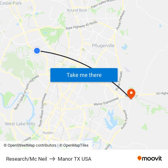 Research/Mc Neil to Manor TX USA map