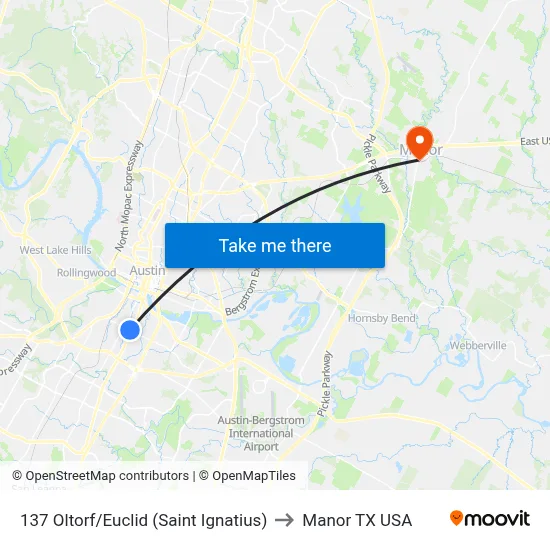 137 Oltorf/Euclid (Saint Ignatius) to Manor TX USA map