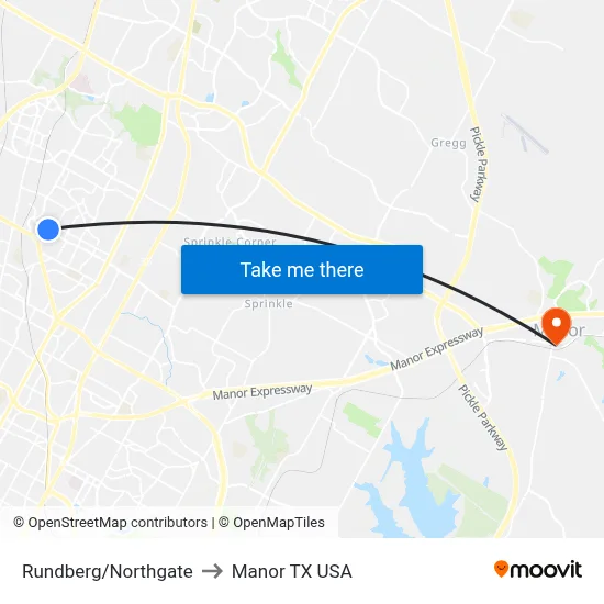 Rundberg/Northgate to Manor TX USA map