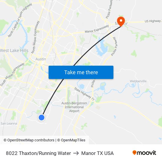 8022 Thaxton/Running Water to Manor TX USA map