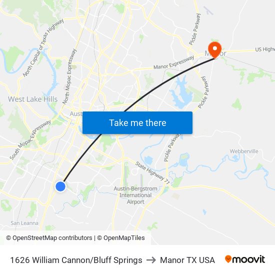 1626 William Cannon/Bluff Springs to Manor TX USA map