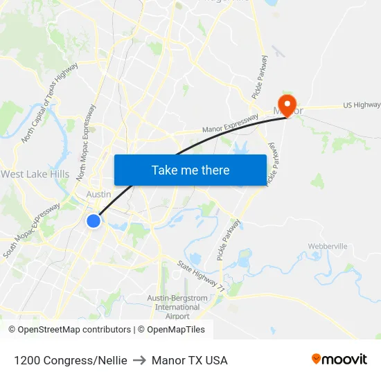 1200 Congress/Nellie to Manor TX USA map
