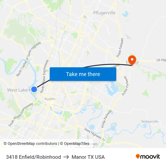 3418 Enfield/Robinhood to Manor TX USA map