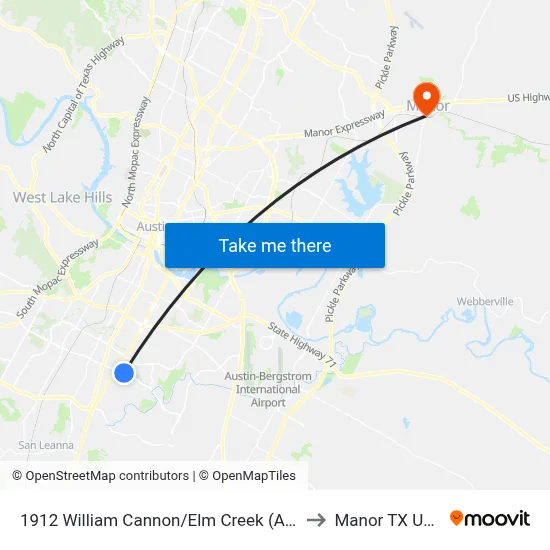 1912 William Cannon/Elm Creek (Apt) to Manor TX USA map