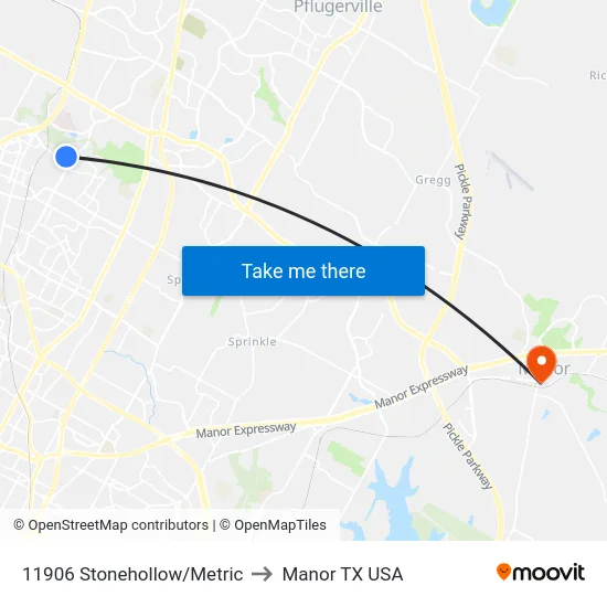 11906 Stonehollow/Metric to Manor TX USA map