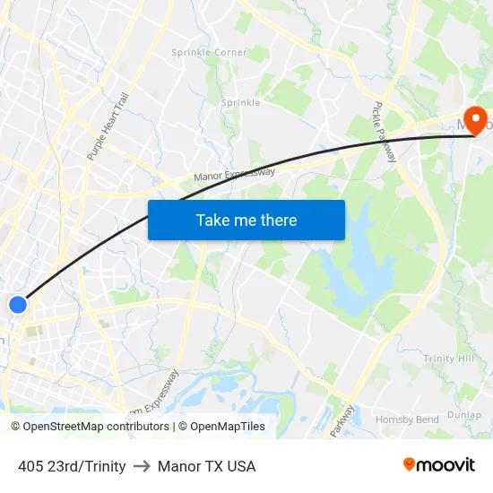 405 23rd/Trinity to Manor TX USA map