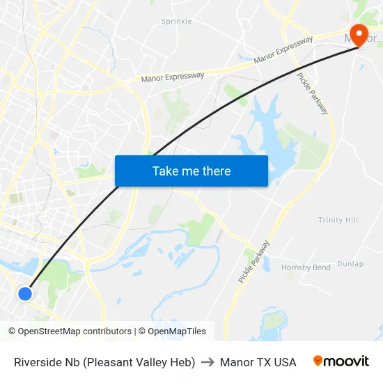 Riverside Nb (Pleasant Valley Heb) to Manor TX USA map