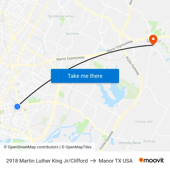 2918 Martin Luther King Jr/Clifford to Manor TX USA map