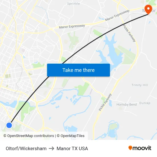 Oltorf/Wickersham to Manor TX USA map