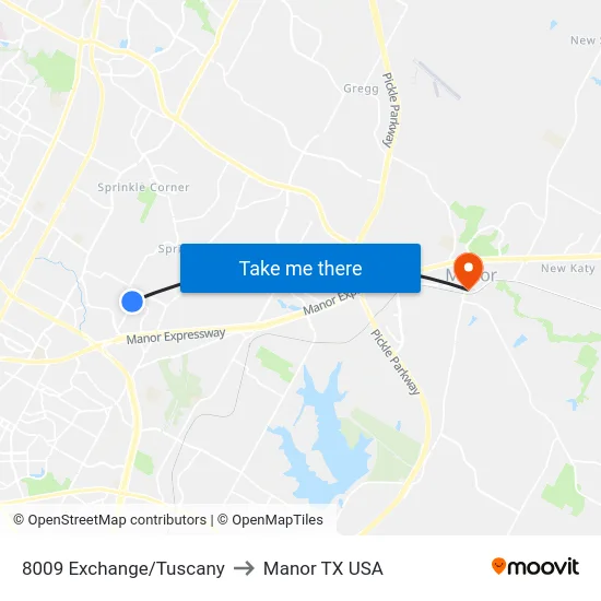 8009 Exchange/Tuscany to Manor TX USA map