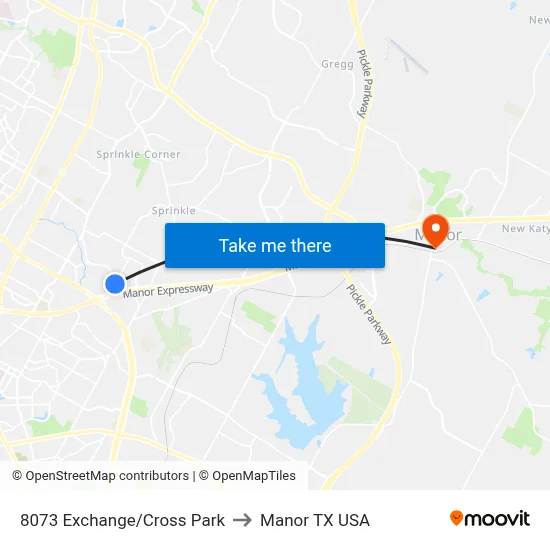 8073 Exchange/Cross Park to Manor TX USA map