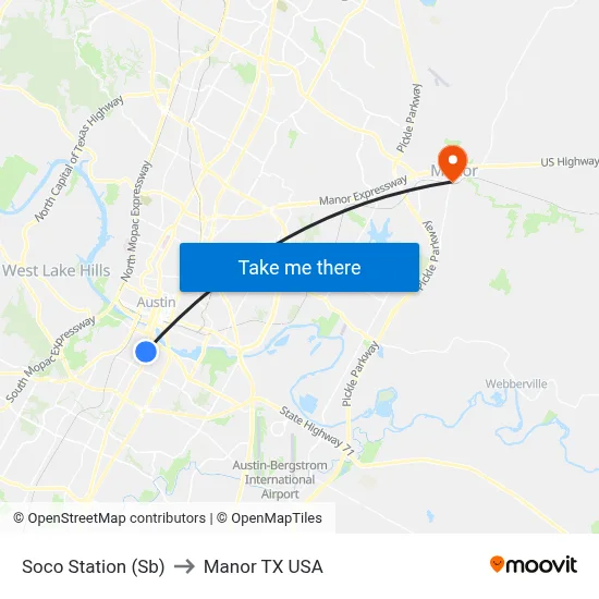 Soco Station (Sb) to Manor TX USA map