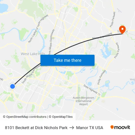 8101 Beckett at Dick Nichols Park to Manor TX USA map
