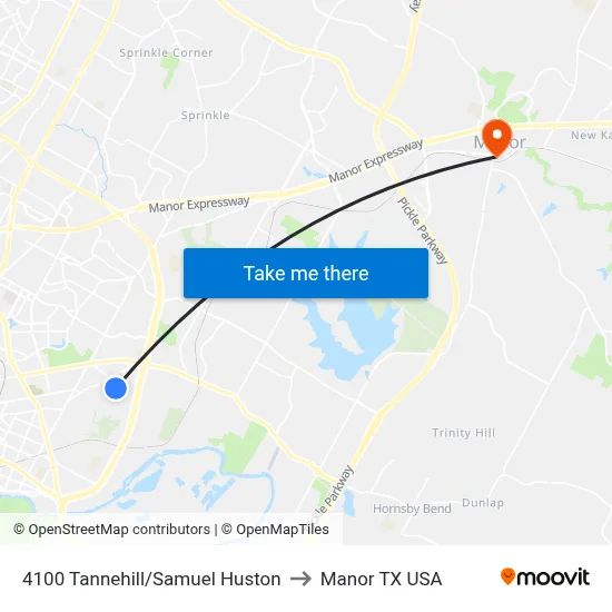 4100 Tannehill/Samuel Huston to Manor TX USA map