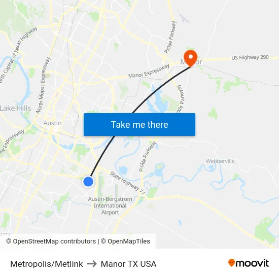 Metropolis/Metlink to Manor TX USA map