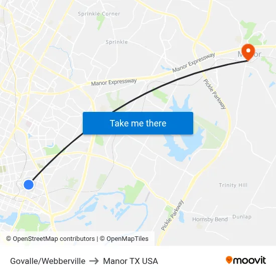 Govalle/Webberville to Manor TX USA map