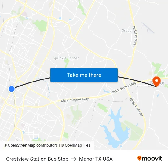 Crestview Station Bus Stop to Manor TX USA map