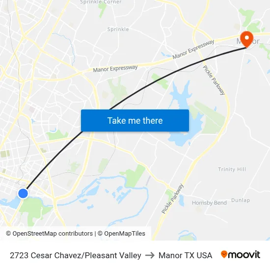 2723 Cesar Chavez/Pleasant Valley to Manor TX USA map