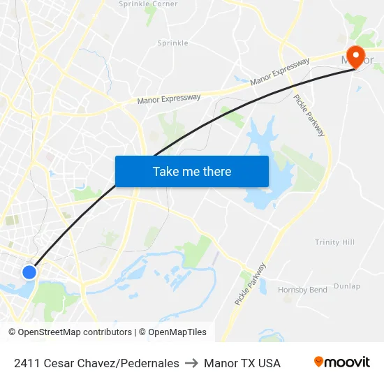 2411 Cesar Chavez/Pedernales to Manor TX USA map