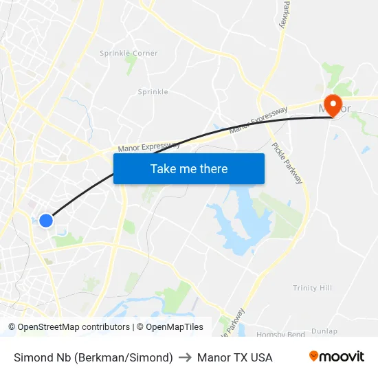 Simond Nb (Berkman/Simond) to Manor TX USA map