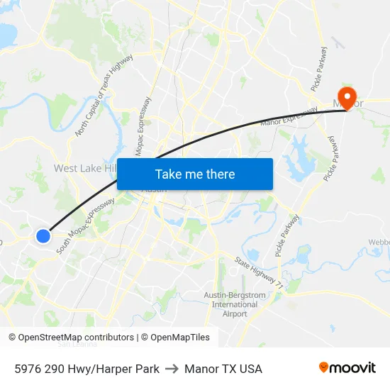 5976 290 Hwy/Harper Park to Manor TX USA map