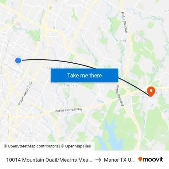 10014 Mountain Quail/Mearns Meadow to Manor TX USA map