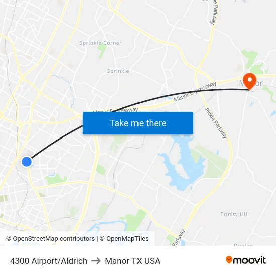4300 Airport/Aldrich to Manor TX USA map