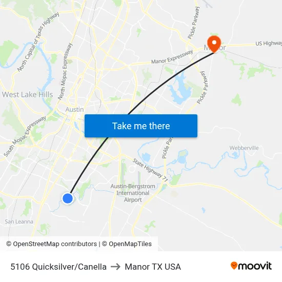 5106 Quicksilver/Canella to Manor TX USA map