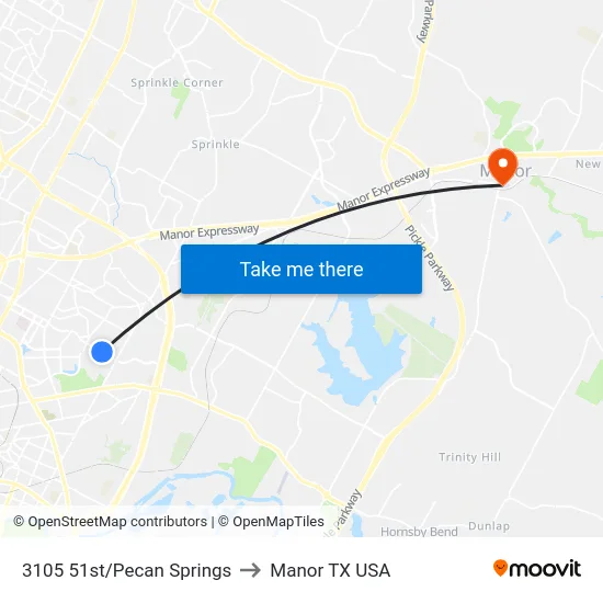 3105 51st/Pecan Springs to Manor TX USA map