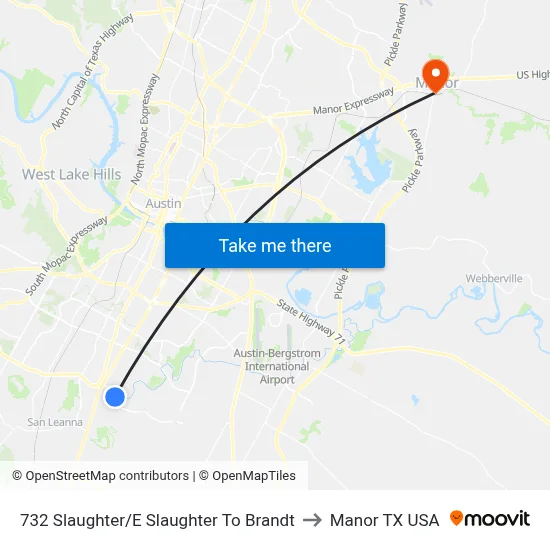 732 Slaughter/E Slaughter To Brandt to Manor TX USA map