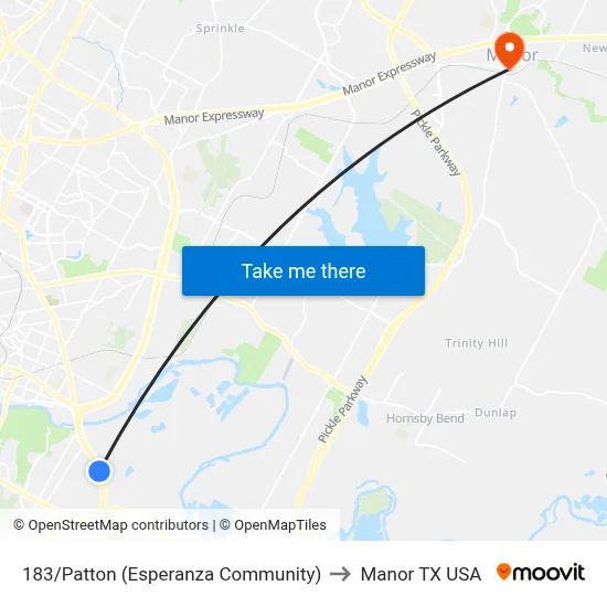 183/Patton (Esperanza Community) to Manor TX USA map